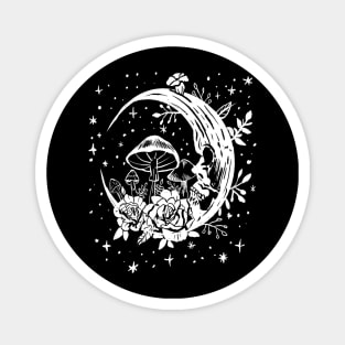 Gothic Moon, Mushrooms, and Flowers Punk Witchy Magnet